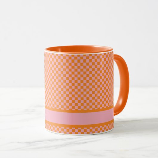 Mug Halloween moderne Pink Orange Checkers Heure (Devant droit)