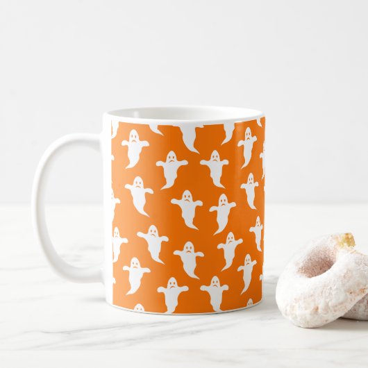 Mug Halloween moderne simple orange et blanc fantômes (Avec donut)