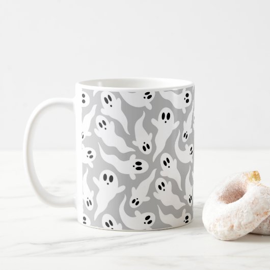 Mug Halloween Motif gris-fantôme (Avec donut)