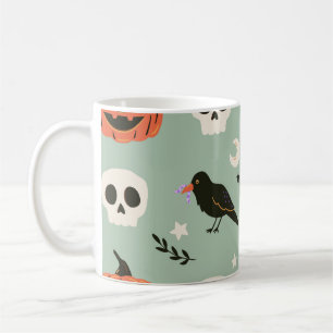 Mug Halloween motif sans couture avec corbeaux, crânes