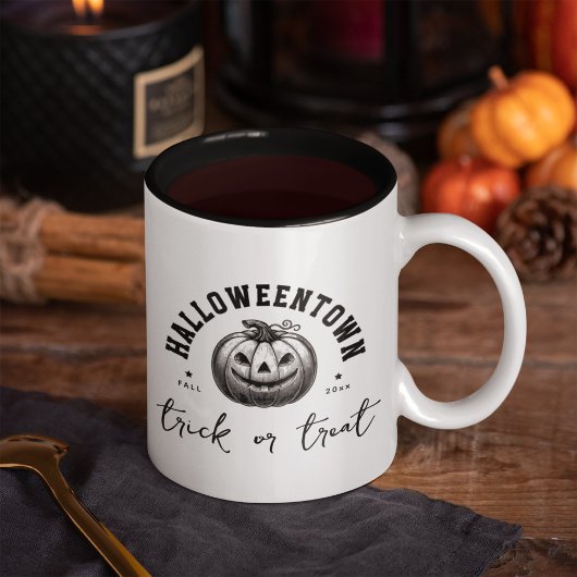 Mug Halloween noir et blanc Citrouille Trou ou traitem