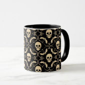 Mug Halloween noir et crème Skuls et chauves-souris (Devant droit)