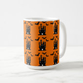 MUG HALLOWEEN ORANGE & BATS NOIRS & MAISONS ÉFFRAYANTE (Devant droit)