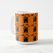 MUG HALLOWEEN ORANGE & BATS NOIRS & MAISONS ÉFFRAYANTE (Devant gauche)
