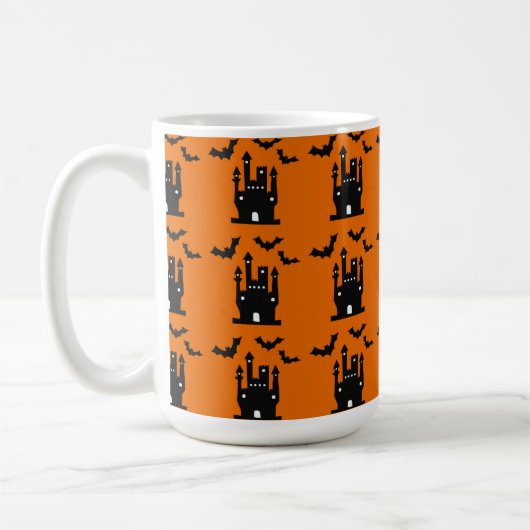 MUG HALLOWEEN ORANGE & BATS NOIRS & MAISONS ÉFFRAYANTE (Gauche)