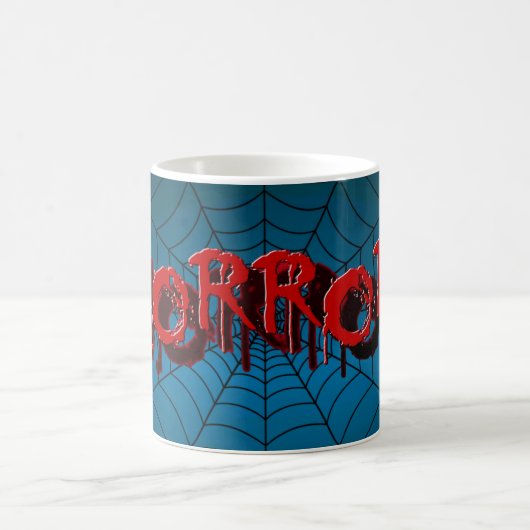 Mug Halloween Party Red Horror Spider Web Blue Effraye (Centre)