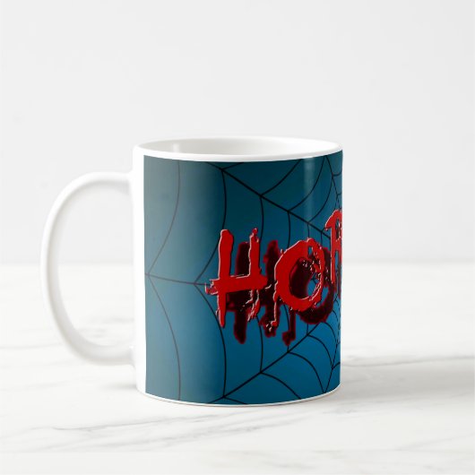 Mug Halloween Party Red Horror Spider Web Blue Effraye (Gauche)
