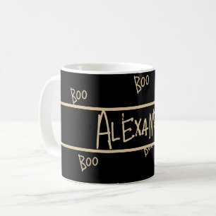 Mug Halloween personnalisé boo noir et or