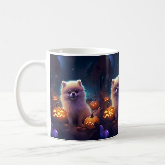 Mug Halloween Poméranien Avec La Peur Citrouille (Gauche)