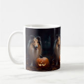 Mug Halloween Rough Collie Avec Citrouille effroi (Gauche)