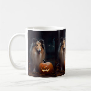 Mug Halloween Rough Collie avec citrouilles effrayante
