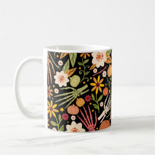 Mug Halloween sans couture motif avec os et floral e