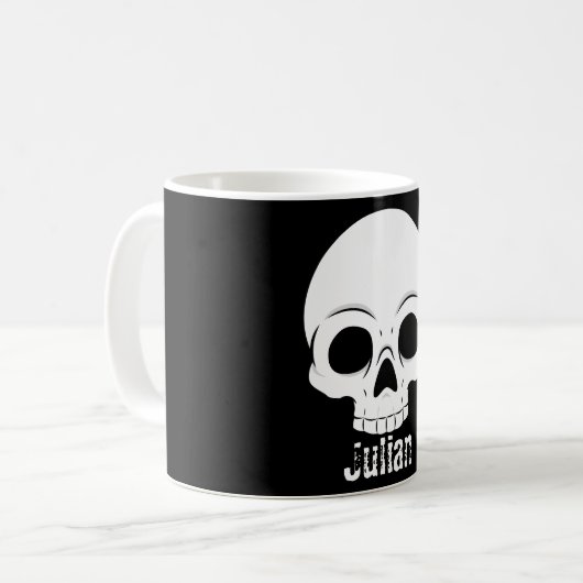 Mug Halloween simple Crâne de jour Nom Éffrayant (Devant gauche)