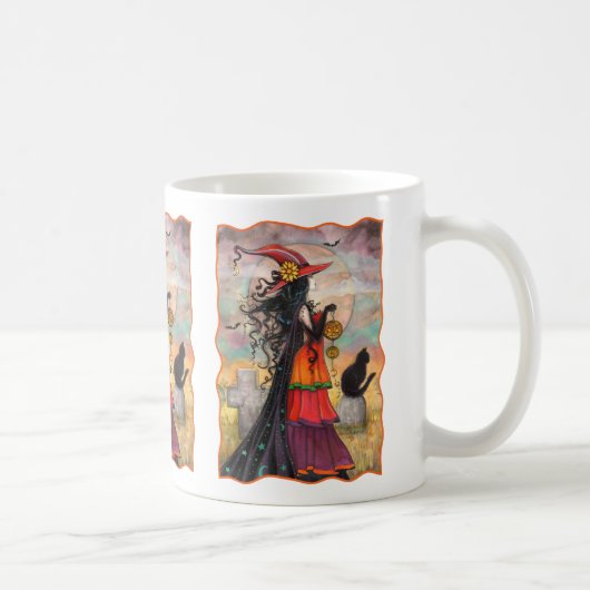 Mug Halloween Sorcière et Chat Fantastique Art (Droite)
