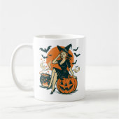 Mug Halloween sorcière Vintage sur Citrouille chauves- (Gauche)