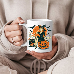 Mug Halloween sorcière Vintage sur Citrouille chauves-