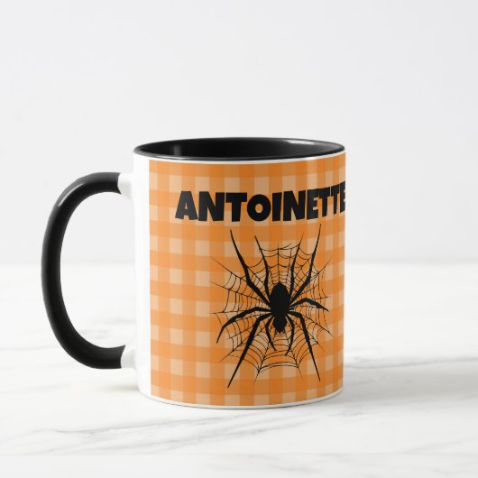 Mug Halloween Spider in Cobweb Orange Gingham Plaid (Gauche)