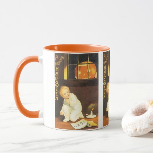 Mug Halloween Thrillant Vintage par Ellen Clapsaddle (Avec donut)
