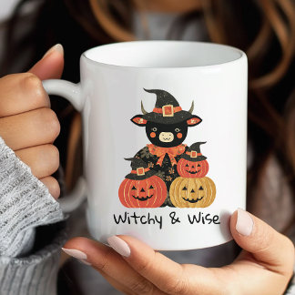 Mug Halloween Vache Highland sorcière et boue Citrouil
