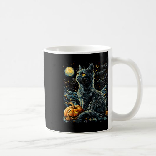 Mug Halloween Van Gogh Starry Night Chat noir Citrouil (Droite)