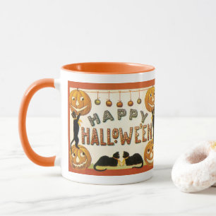 Mug Halloween vintage, Chats noirs avec Jackolanterns