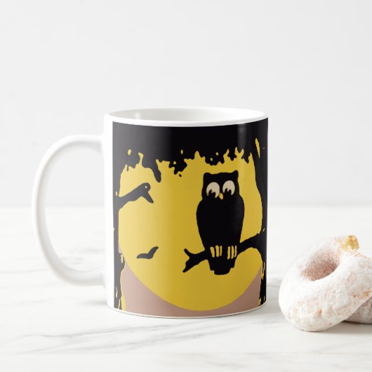 Mug Halloween vintage, Chouette Éffrayante en arbre av (Avec donut)