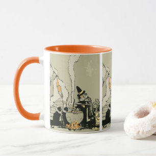 Mug Halloween vintage, sorcière avec Cauldron et Chats