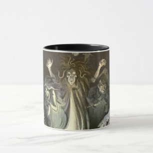 Mug Halloween vintage, squelette violoniste et fantôme