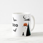 Mug Halloween Whimsical 'BOO!' avec caractère Éffrayan (Devant droit)
