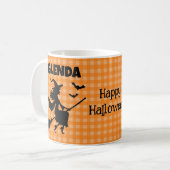 Mug Halloween Witch & Bats Orange Plaid Custom Name (Devant gauche)