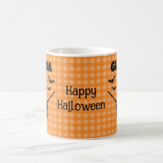 Mug Halloween Witch & Bats Orange Plaid Custom Name (Centre)