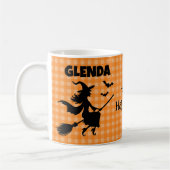 Mug Halloween Witch & Bats Orange Plaid Custom Name (Gauche)