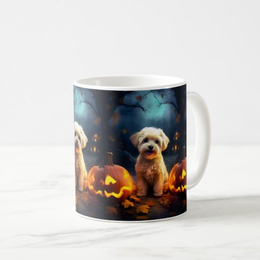 Mug Halloween Yorkipoo Avec La Peur Citrouille (Devant droit)