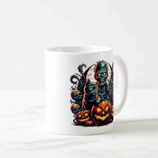 Mug Halloween Zombie et chat (Devant droit)