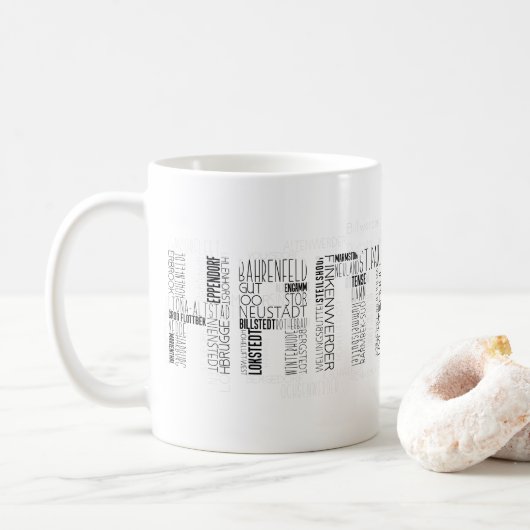 Mug Hambourg Boroughs & Quartiers Mot Typographie d'ar (Avec donut)