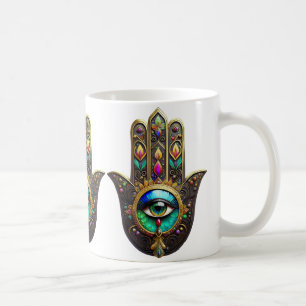 Mug Hamsa Brun Doré Coloré Arc-en-Ciel Troisième Œil C