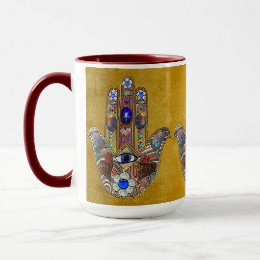 Mug Hamsa Coeurs Fleurs Opal Art sur Or (Gauche)