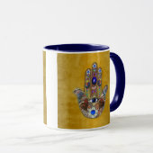 Mug Hamsa Coeurs Fleurs Opal Art sur Or (Devant droit)