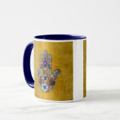 Mug Hamsa Coeurs Fleurs Opal Art sur Or (Devant gauche)