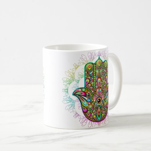Mug Hamsa Fatma Main Psychedelic Art (Devant droit)