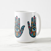 Mug Hamsa Main avec illustration d'art visuel (Devant droit)
