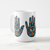 Mug Hamsa Main avec illustration d'art visuel (Devant gauche)
