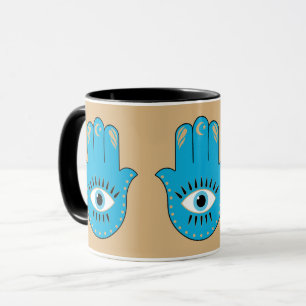 Mug Hamsa main Grec mal Oeil bleu