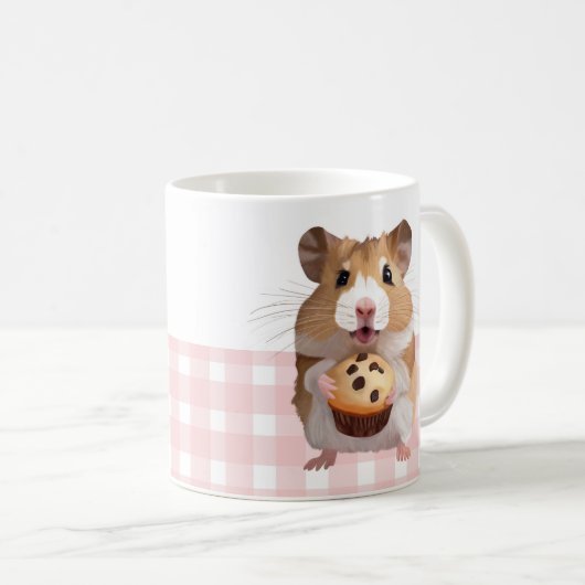 Mug Hamster mignon Avec Muffin Rose En vichy Check (Devant droit)