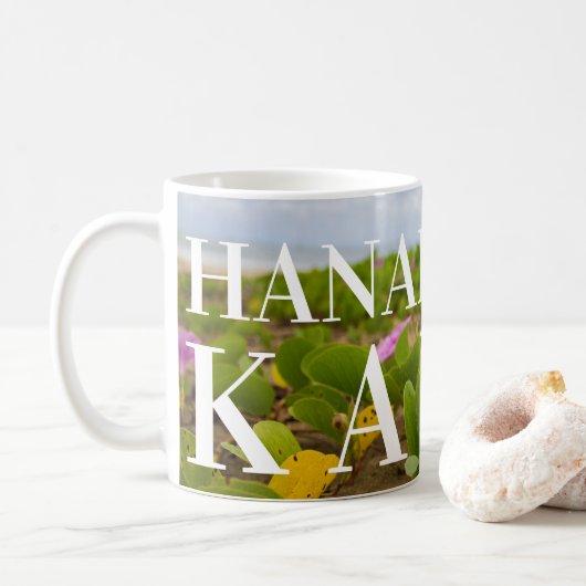 Mug Hanalei Bay Kauai Purple Fleur Big Text (Avec donut)