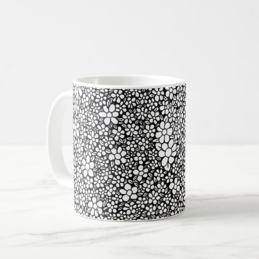 Mug Hand Drawn Black and White Flower Pattern (Devant gauche)