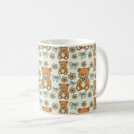 Mug Hand-Drawn Coquette Teddy Bears Seamless Pattern (Devant droit)