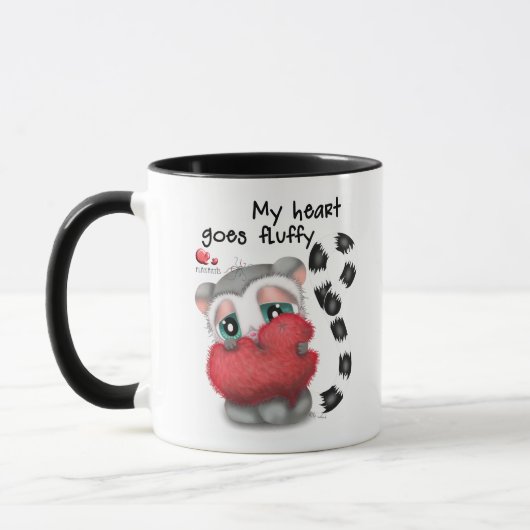 Mug Hand-Drawn Lemur Holding Big Red Heart (Gauche)