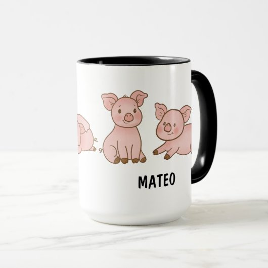 Mug Hand Drawn Pig Custom Cute (Devant droit)