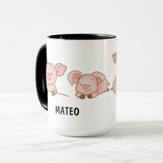 Mug Hand Drawn Pig Custom Cute (Devant gauche)